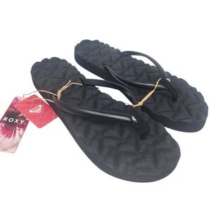 Roxy Shoresoft Womens Black Textured Footbed Flip Flop Sandals Size 10 NWT